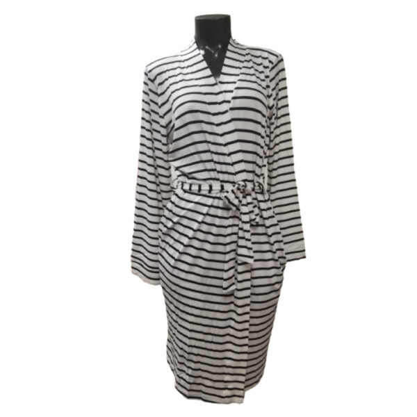 3/4 Length Gown – Black & White Stripe | Lingerie and Leisure