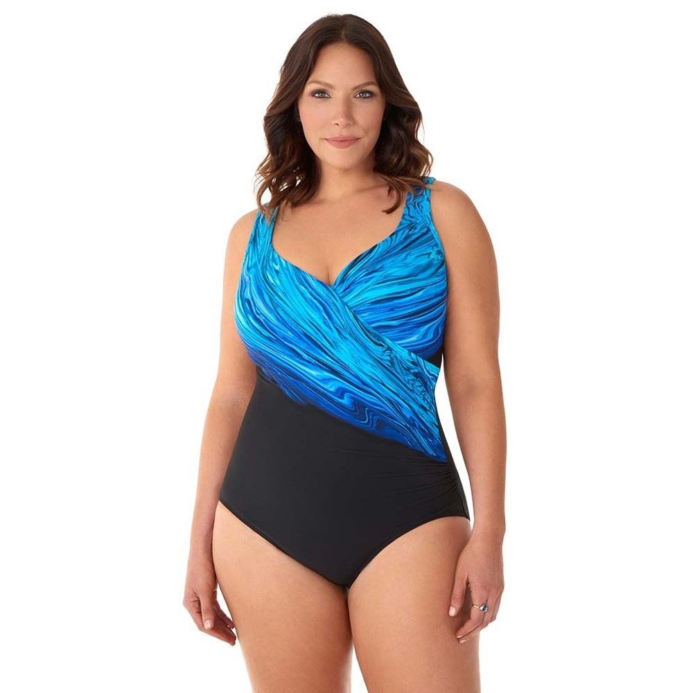 Miraclesuit Women's Plus Blue Pointe It's A Wrap Swimsuit 6518880w 01