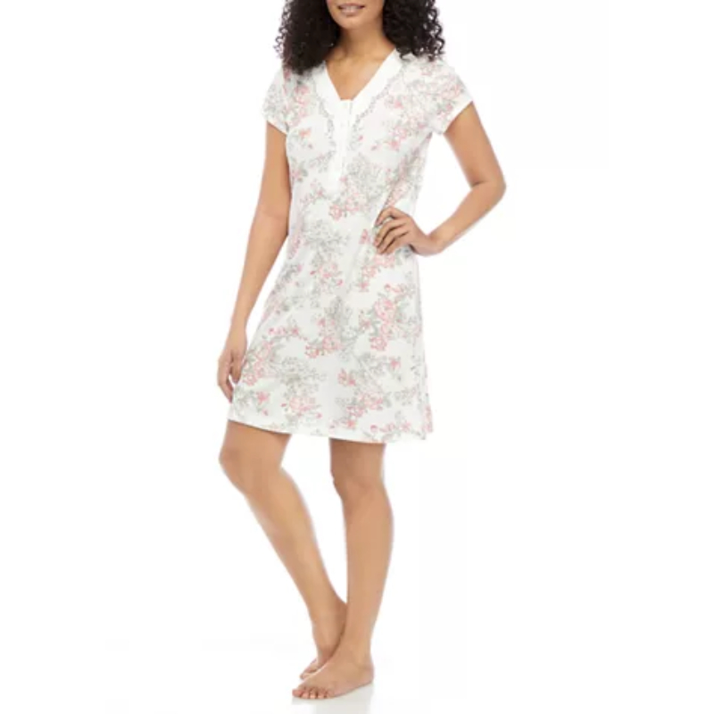 miss elaine shorty summer nighty 207441 pink white floral 01