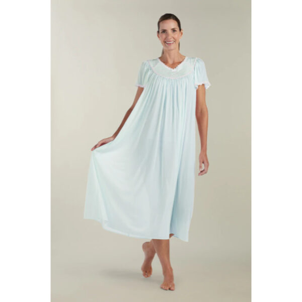 Miss Elaine Silk Essence Short Sleeve Long Nighty- Aqua (Style: 504319 ...
