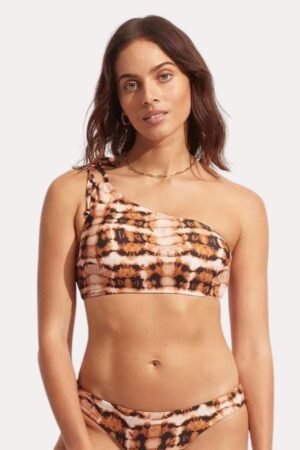 Seafolly High Tide One Shoulder Bikini With Hipster Bottom- Copper Tan 01
