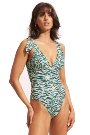Seafolly Wild At Heart V Neck One Piece Swimsuit - Evergreen 01