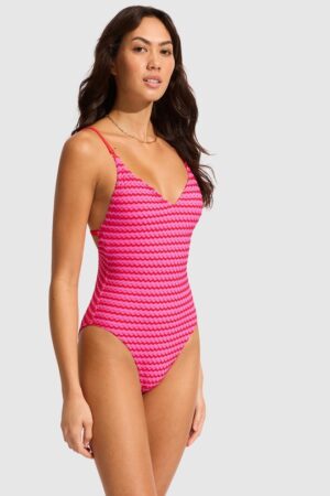 Seafolly Mesh Effect V Neck One Piece - Chilli Red 1